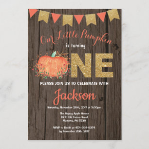 Rustic Pumpkin Fall Birthday Invitation Gold