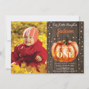 Rustic Pumpkin Fall Birthday Invitation Gold