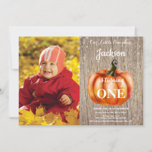 Rustic Pumpkin Fall Birthday Invitation Gold