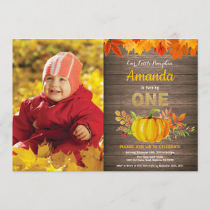 Rustic Pumpkin Fall First Birthday Gold Invitation