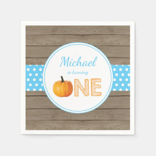 Rustic Pumpkin Fall First Birthday Party Blue Napkin