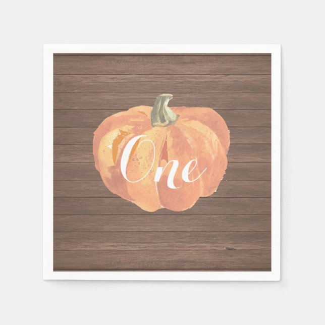Rustic Pumpkin Fall First Birthday Party Napkin (Front)