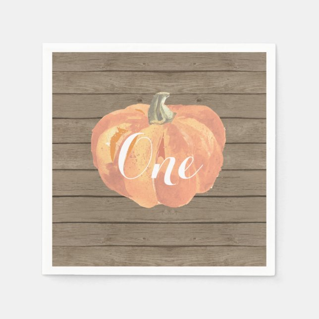 Rustic Pumpkin Fall First Birthday Party Napkin (Front)