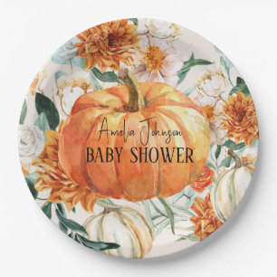 Rustic Pumpkin Fall floral autumn Baby Shower  Paper Plate