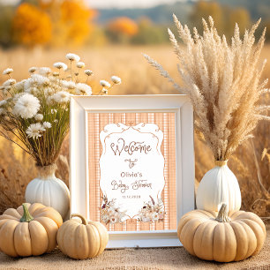 Rustic Pumpkin Fall Floral Baby Shower Welcome Poster