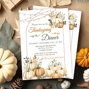 Rustic Pumpkin Fall Floral Thanksgiving Dinner Invitation