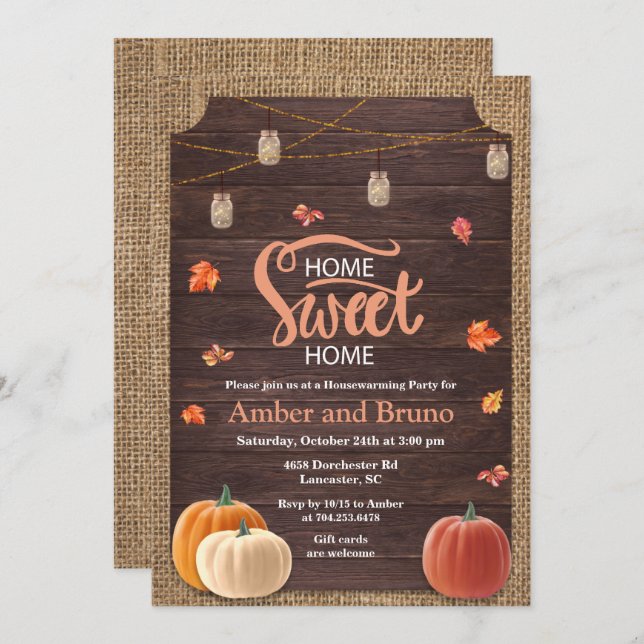 Rustic Pumpkin Fall Housewarming Invitation (Front/Back)