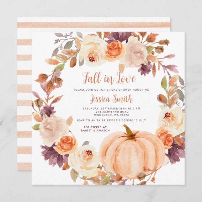 Rustic Pumpkin Fall in Love Bridal Shower Invitation (Front/Back)