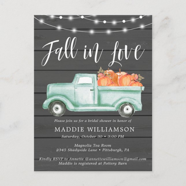 Rustic Pumpkin Fall in Love  Bridal Shower Invite (Front)