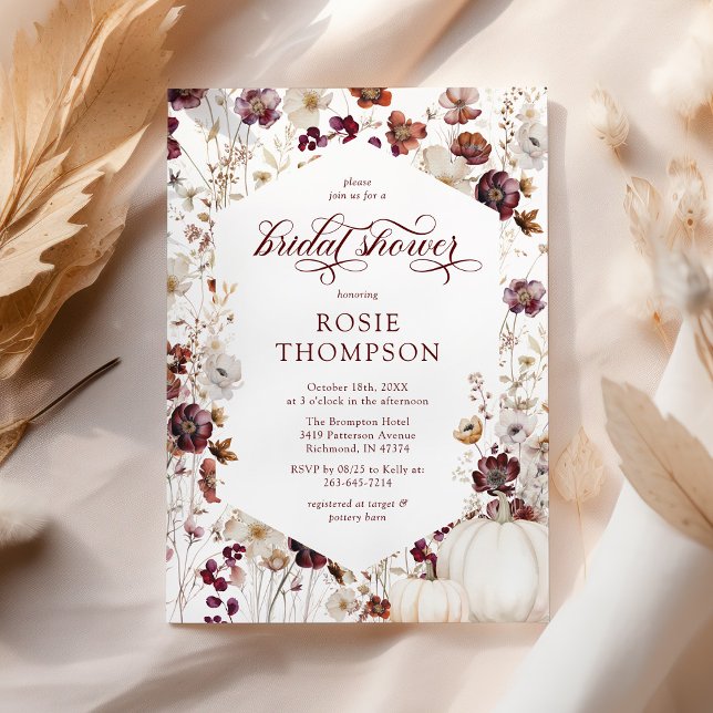 Rustic Pumpkin Fall Wildflower Bridal Shower Invitation (Creator Uploaded)
