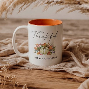 Rustic Pumpkin Family Name Thanksgiving Two-Tone Coffee Mug