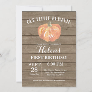 Rustic Pumpkin First Birthday Invitation