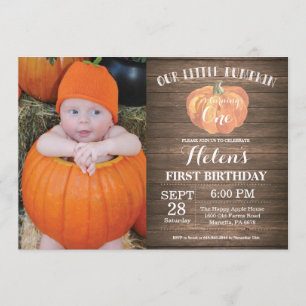 Rustic Pumpkin First Birthday Invitation