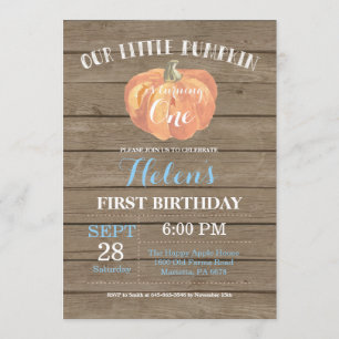 Rustic Pumpkin First Birthday Invitation Blue