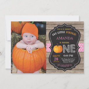 Rustic Pumpkin First Birthday Invitation Pink