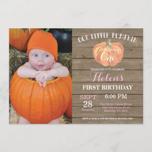 Rustic Pumpkin First Birthday Invitation Pink