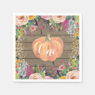 Rustic Pumpkin First Birthday Orange Pink and Gold Napkin
