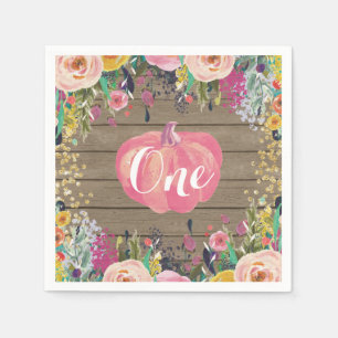 Rustic Pumpkin First Birthday Pink and Gold Napkin