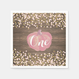 Rustic Pumpkin First Birthday Pink and Gold Napkin