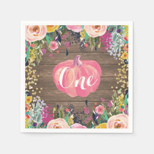 Rustic Pumpkin First Birthday Pink and Gold Napkin