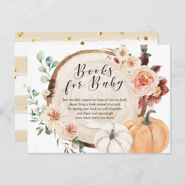 Rustic Pumpkin Floral Baby Shower Books for Baby Invitation Postcard (Front/Back)