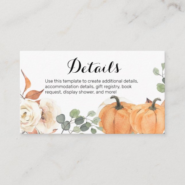 Rustic Pumpkin Floral Baby Shower Insert Card (Front)