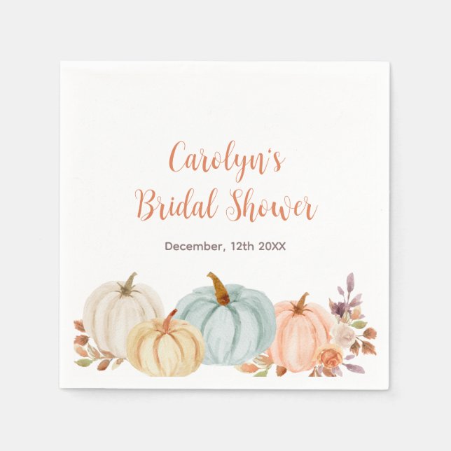 Rustic Pumpkin Floral Bridal Shower Napkin (Front)