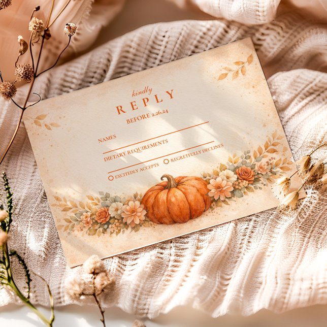Rustic Pumpkin Floral Fall Graduation RSVP Card (Creator Uploaded)