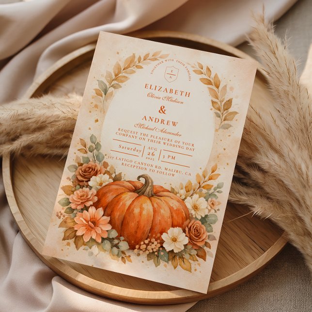 Rustic Pumpkin Floral Fall Wedding Invitation (Creator Uploaded)