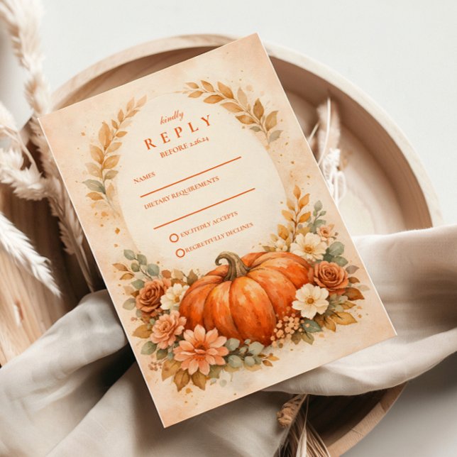 Rustic Pumpkin Floral Fall Wedding RSVP Card (Creator Uploaded)