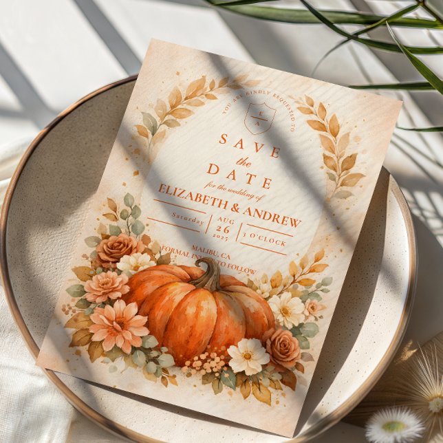 Rustic Pumpkin Floral Fall Wedding Save The Date (Creator Uploaded)