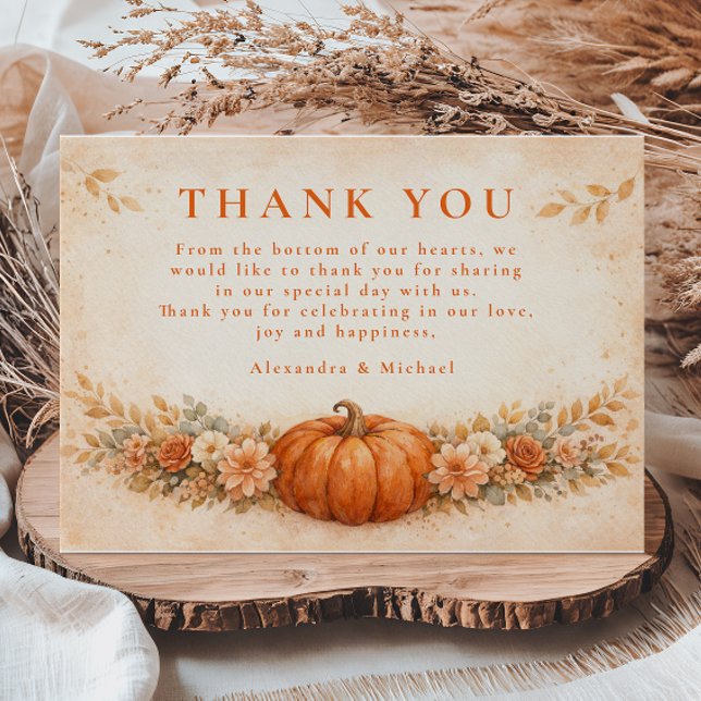 Rustic Pumpkin Floral Fall Wedding Thank You Card (Creator Uploaded)