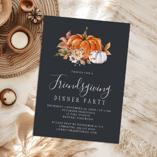 Rustic pumpkin floral Friendsgiving dinner party Invitation