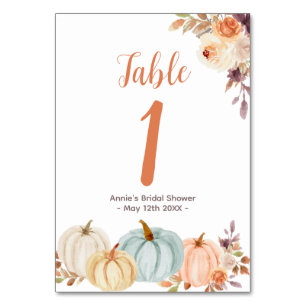 Rustic Pumpkin Floral Modern Table Number