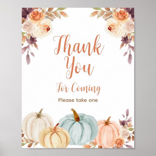Rustic Pumpkin Floral Thank you for coming Poster (Front)