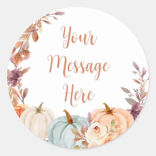 Rustic Pumpkin Floral Your Message Here Sticker (Front)
