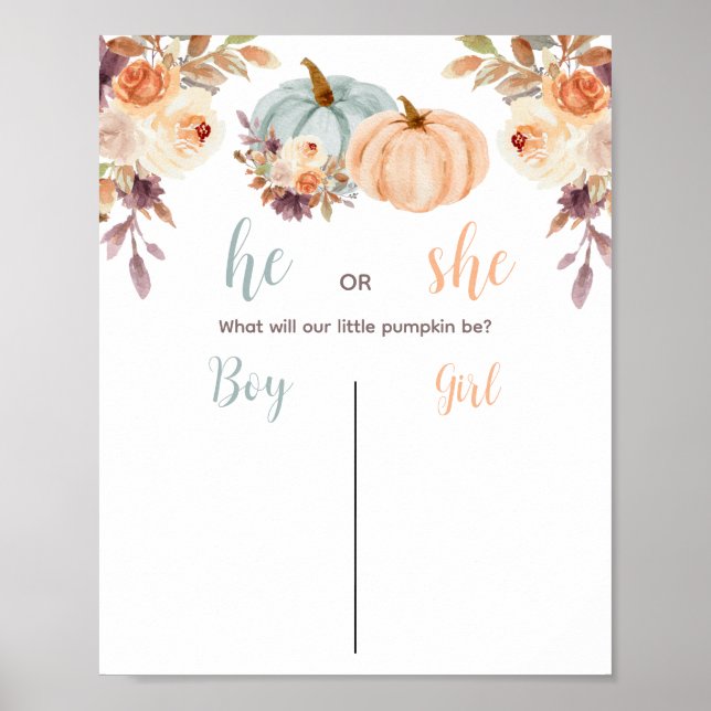 Rustic Pumpkin Gender Reveal Voting Board Poster (Front)