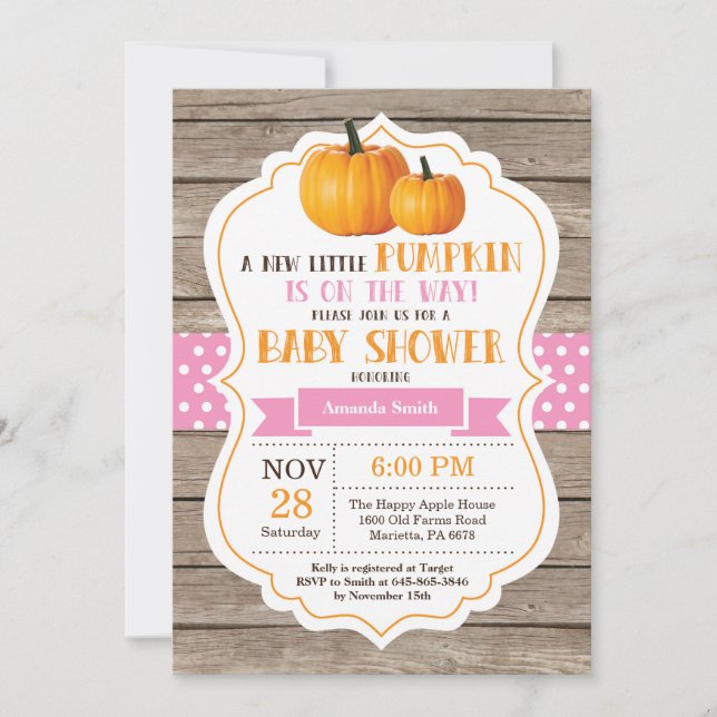 Rustic Pumpkin Girl Baby Shower Invitation Card (Front)