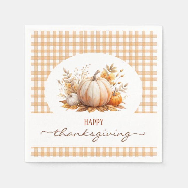 Rustic Pumpkin Happy Thanksgiving Napkin (Front)