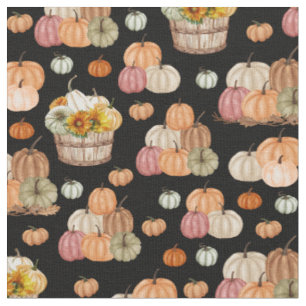 Rustic Pumpkin Harvest on Black Fabric
