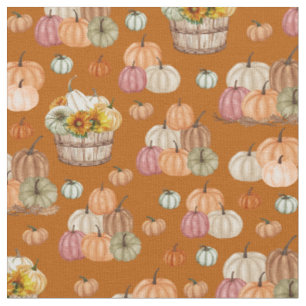 Rustic Pumpkin Harvest on Dark Orange Fabric