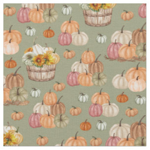 Rustic Pumpkin Harvest on Light Artichoke Green Fabric