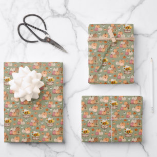 Rustic Pumpkin Harvest on Light Artichoke Green Wrapping Paper Sheet