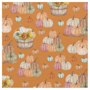 Rustic Pumpkin Harvest on Orange Fabric