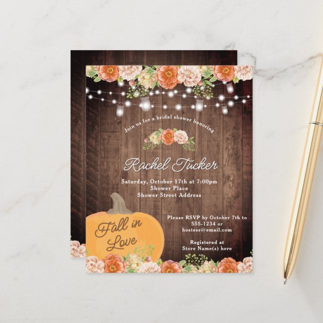 Rustic Pumpkin & Lights Fall Bridal Shower Invite (Front/Back In Situ)