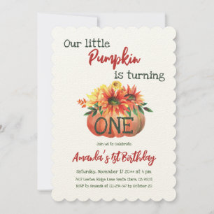 Rustic Pumpkin One Floral Fall First Birthday Invitation