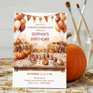 Rustic Pumpkin Painting Party Fall Birthday Invitation