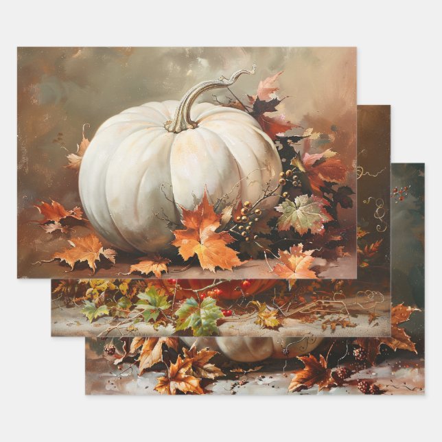 Rustic Pumpkin Paintings Set Decoupage Wrapping Paper Sheet (Set)