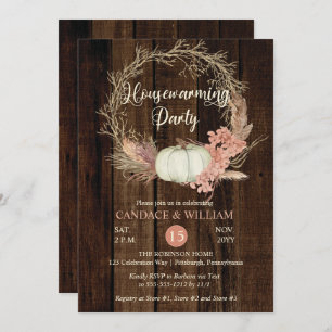Rustic Pumpkin Pampas Wreath Housewarming Party In Invitation