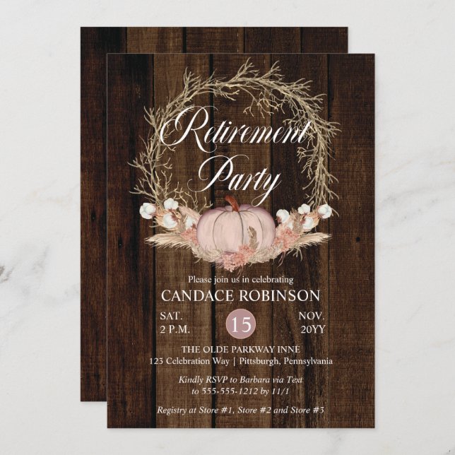 Rustic Pumpkin Pampas Wreath Retirement Party Invitation (Front/Back)